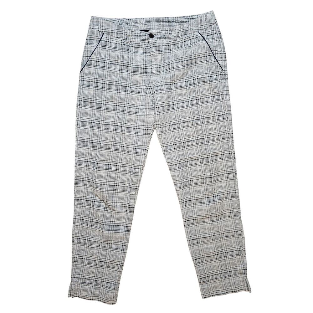 Three Dots High Rise Cropped Plaid Pants Size Medium